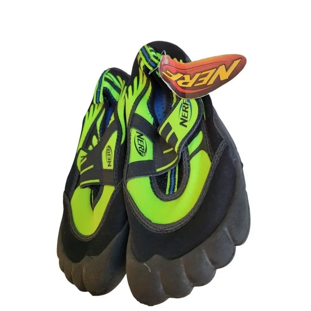 Large Youth (2/3) Nerf Toed Shoes Black Neon Green Water Beach Shoes New